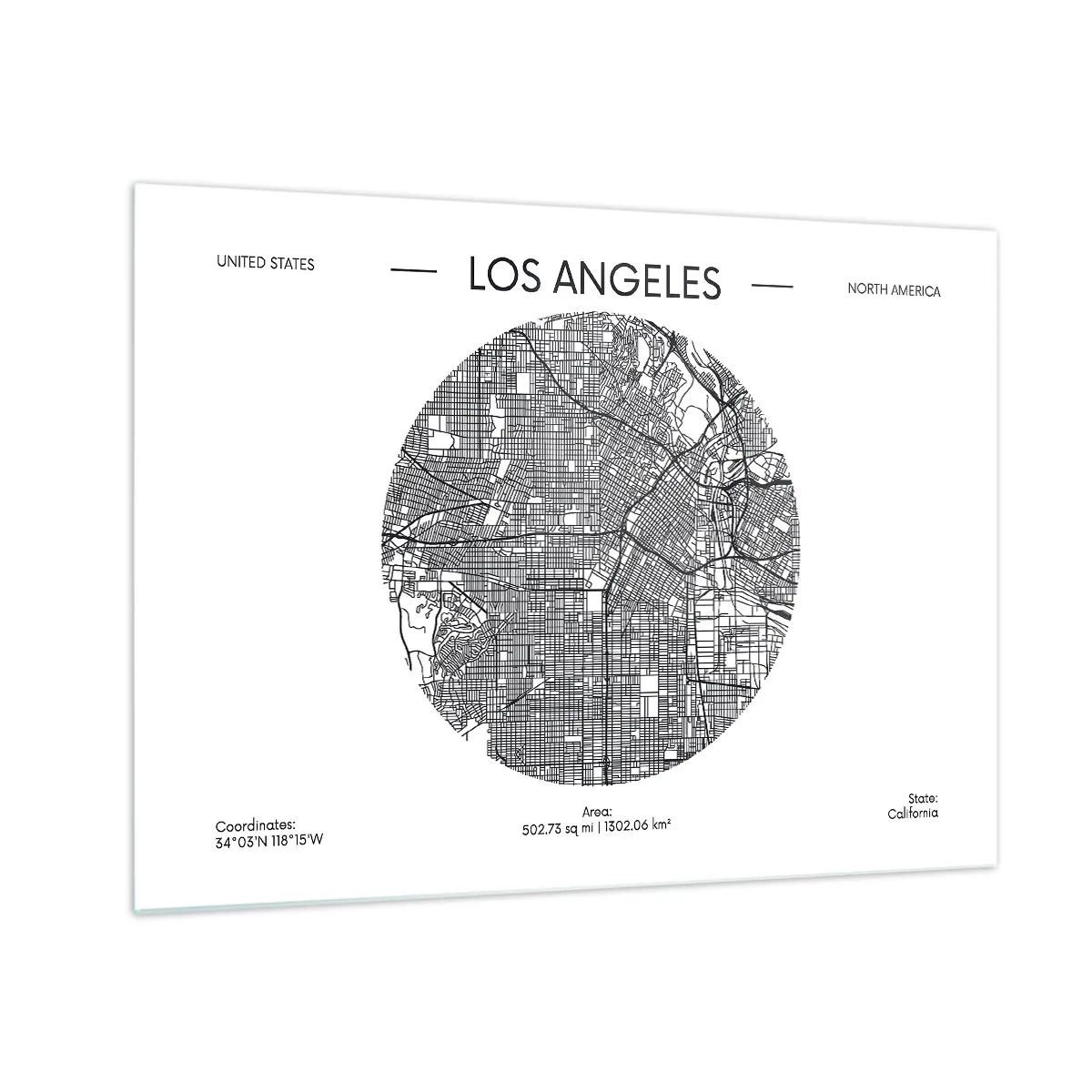 Glass picture - A minimalist black and white map of Los Angeles. - 70x50cm - Anatomy of Los Angeles - Modern wall decoration for the living room and bedroom ARTTOR