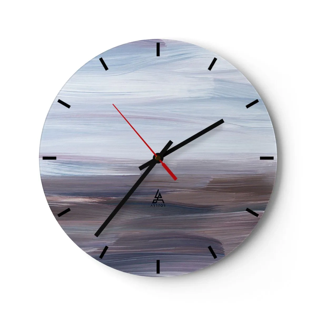 Wall clock - Clock on glass - An abstract composition of brush strokes in shades of blue. - 30x30cm - Elements: Water - Modern wall decoration for the living room, kitchen, and bedroom ARTTOR
