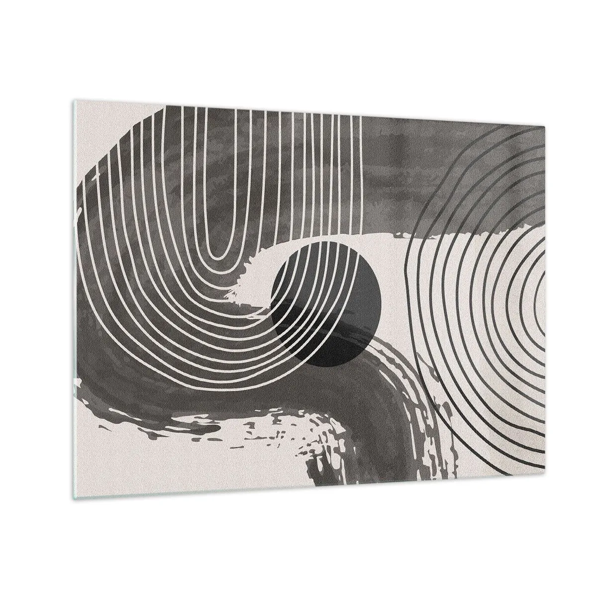 Glass picture - Modern abstraction with black and white lines and an oval - 70x50cm - Oval Wins - Modern wall decoration for the living room and bedroom ARTTOR