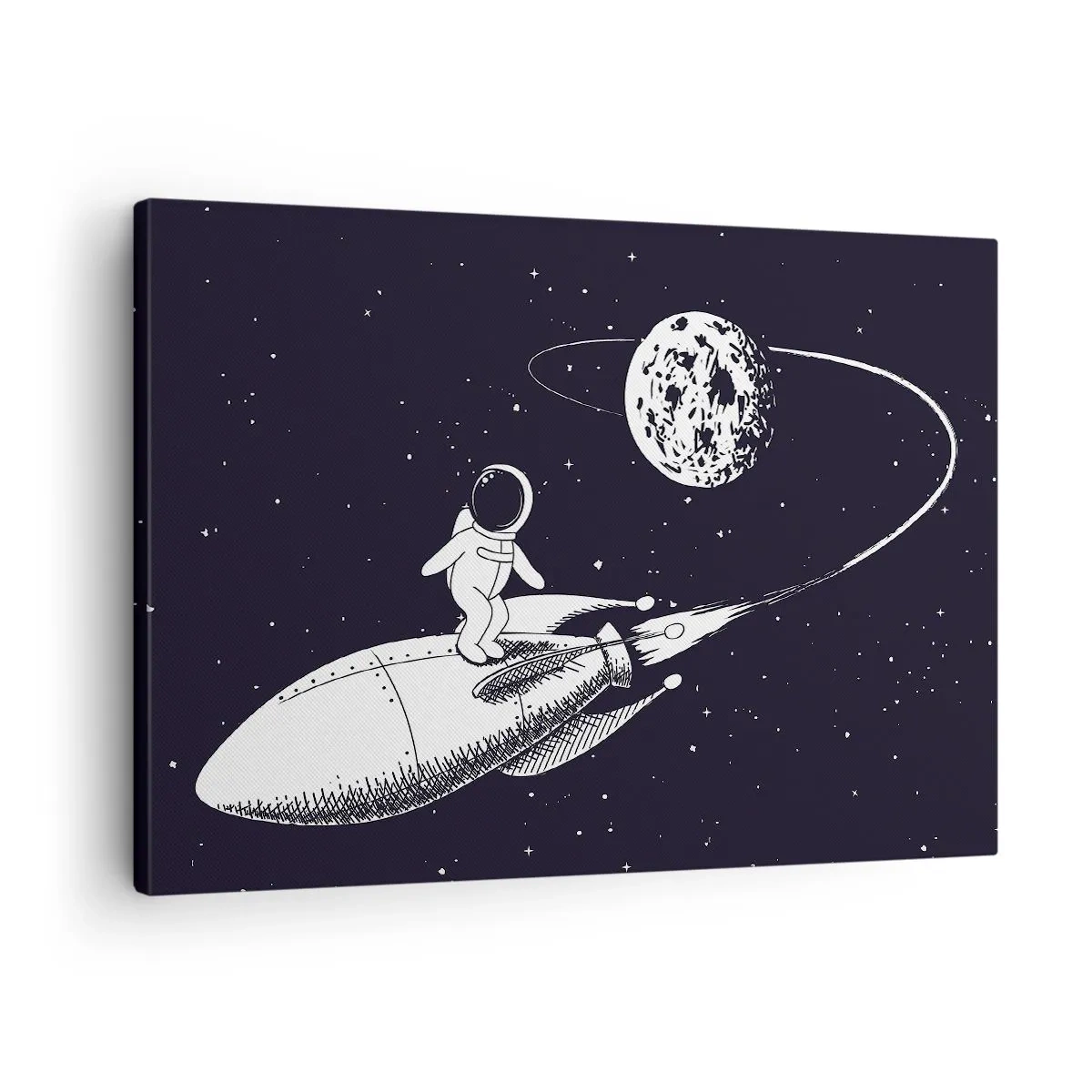 Canvas picture - Astronaut on a rocket in space - 70x50cm - Space Surfer - Modern wall decoration for the living room and bedroom ARTTOR