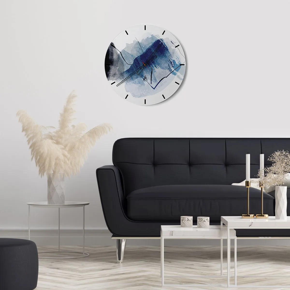 Wall clock - Clock on glass - A blue abstract form resembling an iceberg - 30x30cm - Ice Mountain - Modern wall decoration for the living room, kitchen, and bedroom ARTTOR
