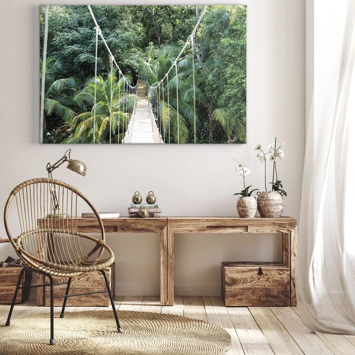 Canvas picture - A hanging bridge in a tropical jungle full of greenery - 70x50cm - Welcome to the Jungle! - Modern wall decoration for the living room and bedroom ARTTOR