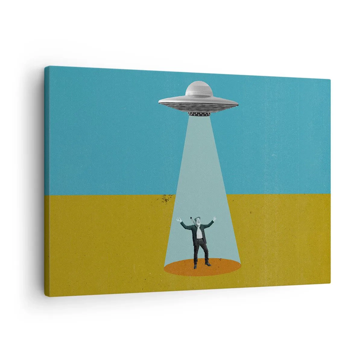 Canvas picture - A man in the light of a UFO against the background of a colorful landscape - 70x50cm - Close Encounter - Modern wall decoration for the living room and bedroom ARTTOR
