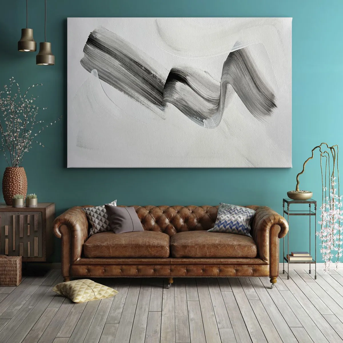 Canvas picture - Abstract black and white brush stroke on a light background - 70x50cm - Casually for Fun - Modern wall decoration for the living room and bedroom ARTTOR