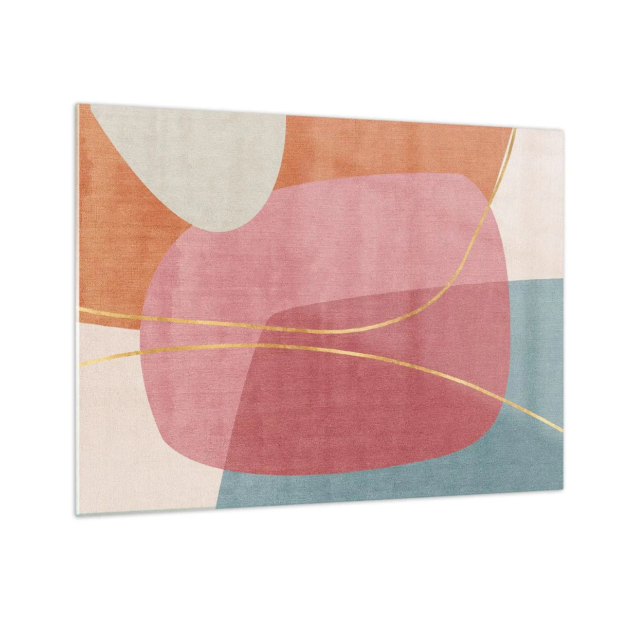 Glass picture - Pastel shapes with intersecting gold lines - 70x50cm - Pastel Composition with a Golden Note - Modern wall decoration for the living room and bedroom ARTTOR