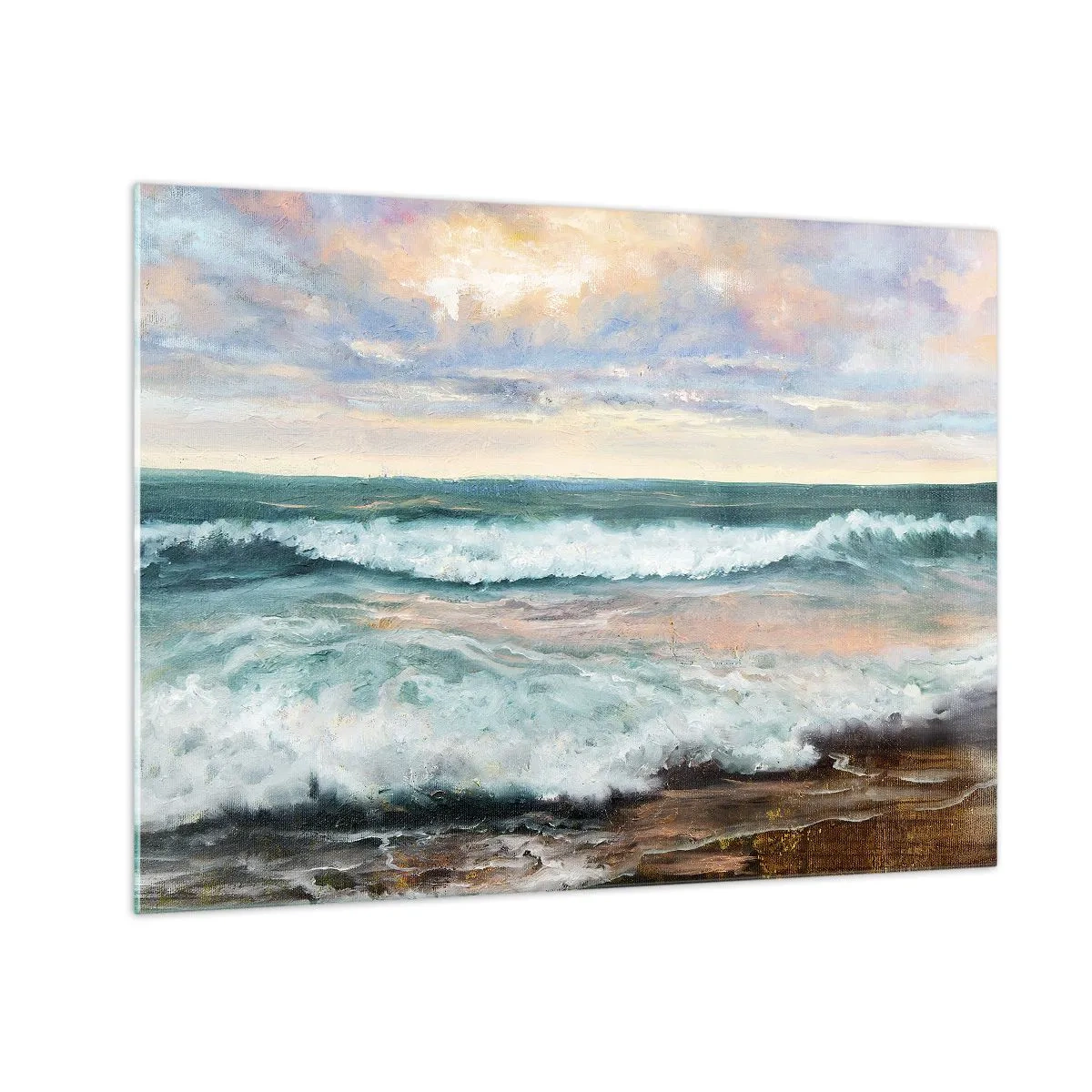 Glass picture - A painting depicting waves crashing against the shore - 70x50cm - Here You Will Smooth Your Soul - Modern wall decoration for the living room and bedroom ARTTOR