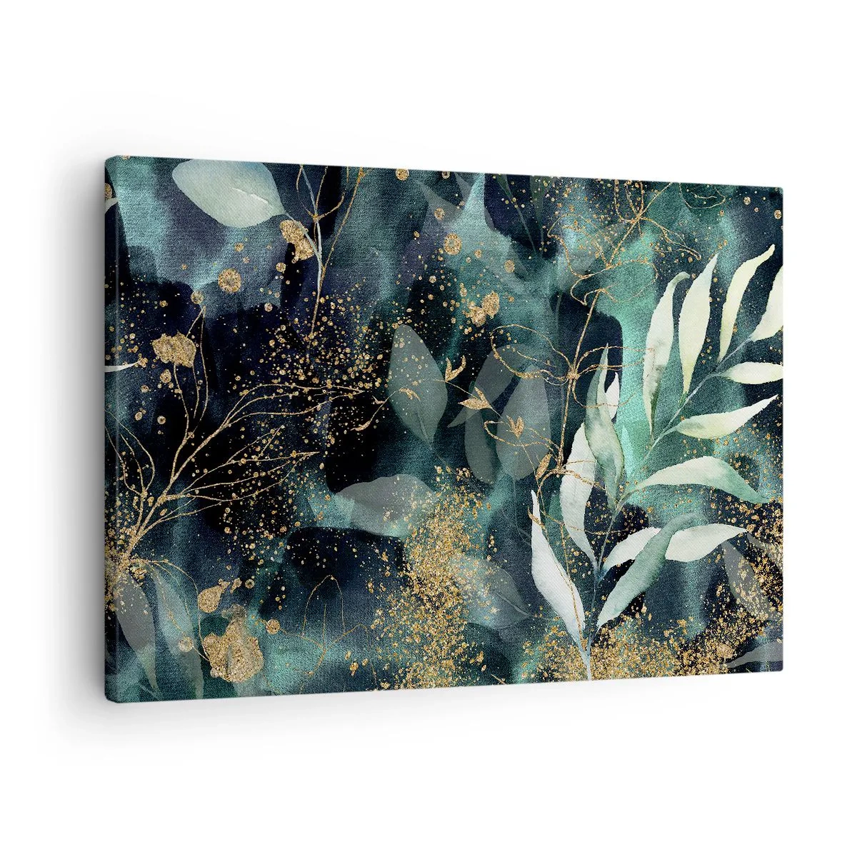 Canvas picture - Elegant leaves on a dark background with gold accents - 70x50cm - Enchanted Garden - Modern wall decoration for the living room and bedroom ARTTOR
