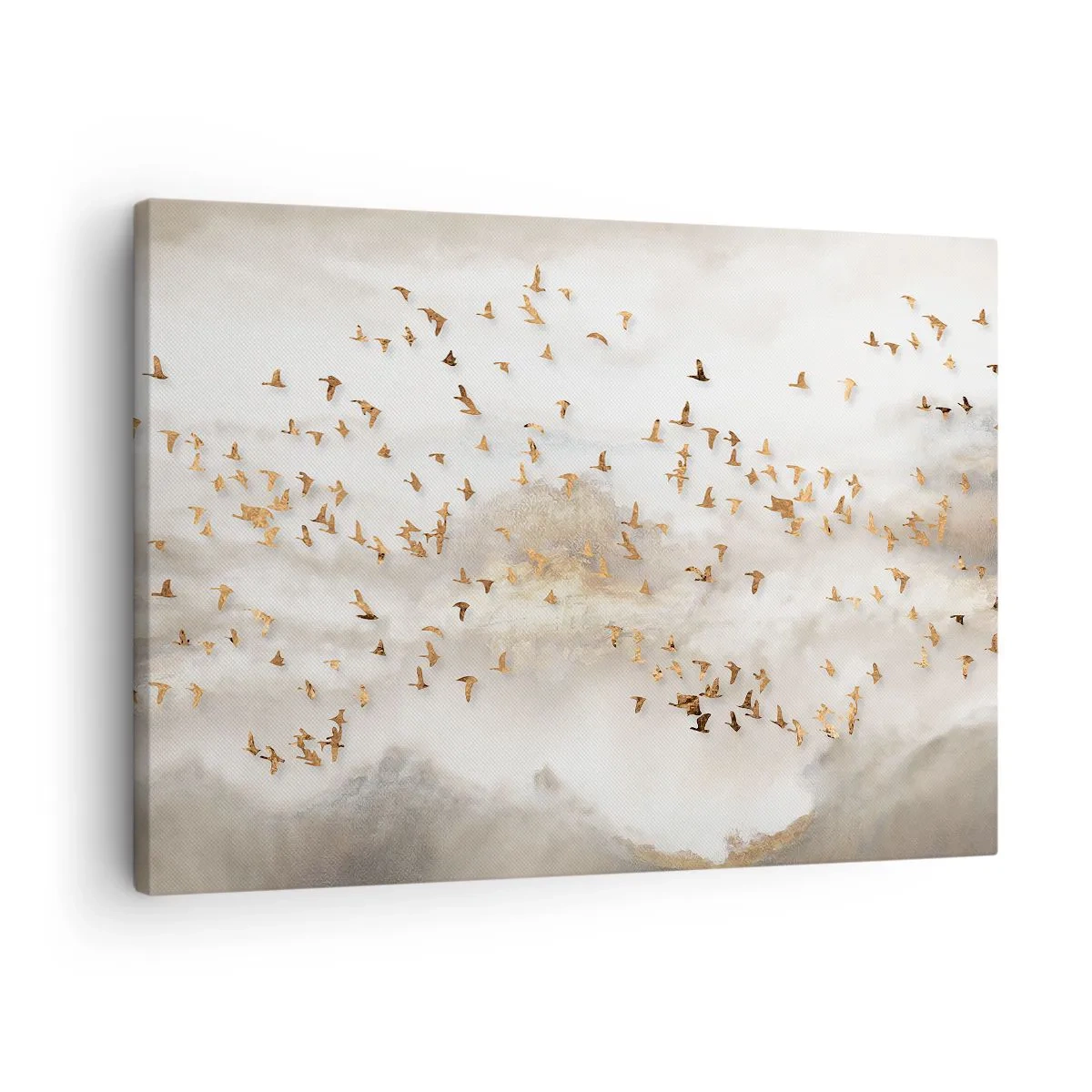 Canvas picture - Golden birds against the misty mountains - 70x50cm - It Is Time - Modern wall decoration for the living room and bedroom ARTTOR
