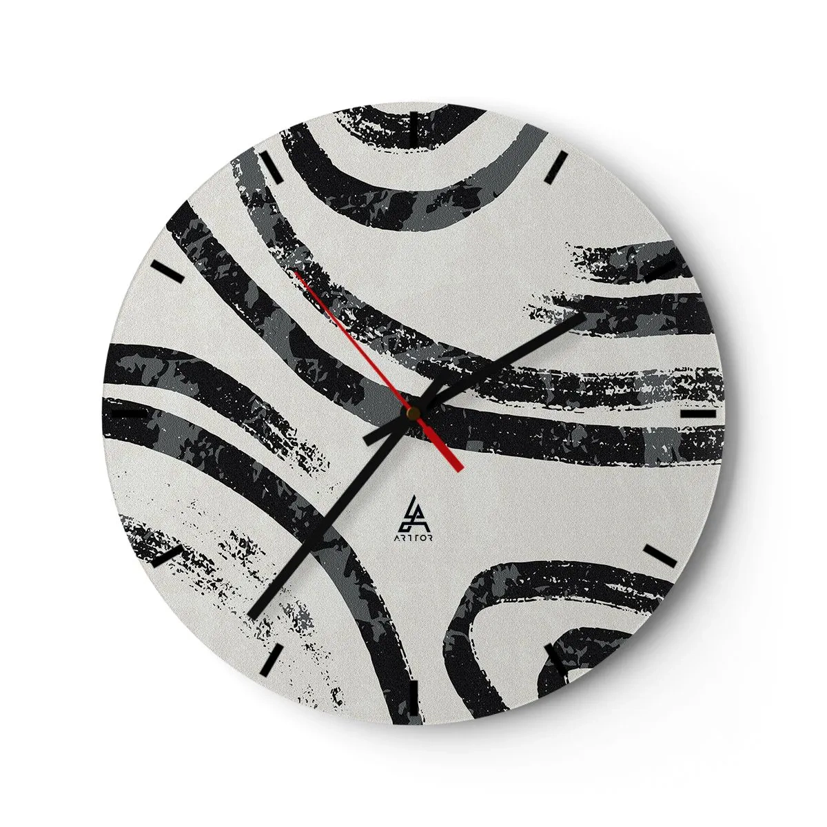 Wall clock - Clock on glass - Black and gray arcs on a light background in a minimalist style - 30x30cm - Stopped Half Way - Modern wall decoration for the living room, kitchen, and bedroom ARTTOR