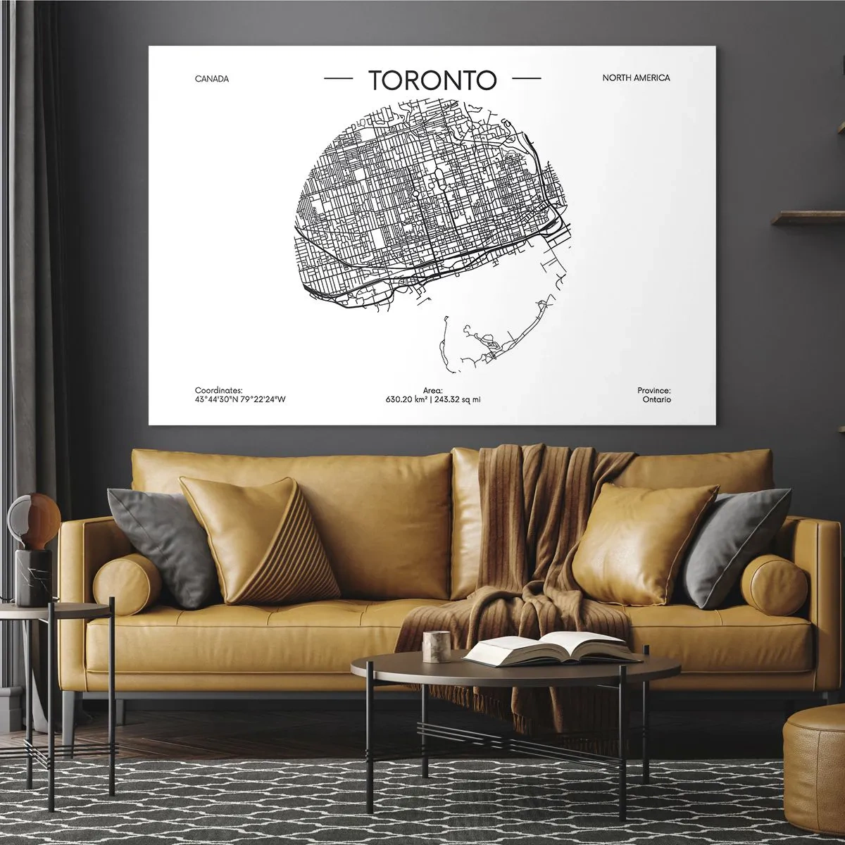 Glass picture - A minimalistic Toronto map with a street grid. - 70x50cm - Anatomy of Toronto - Modern wall decoration for the living room and bedroom ARTTOR