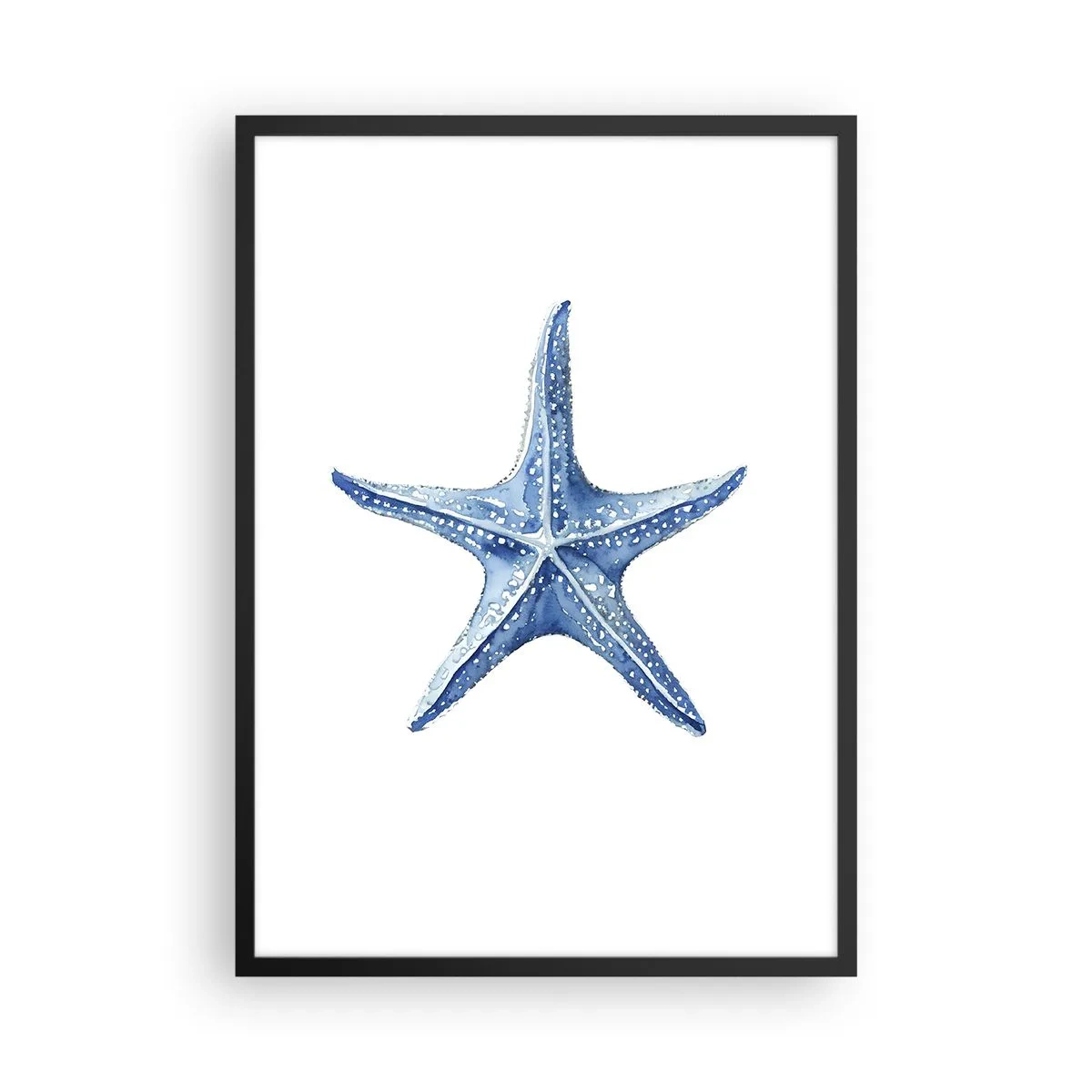 Poster in black frame - Blue starfish on a white background - 50x70cm - Sea Star - Modern wall decoration for the living room and bedroom ARTTOR