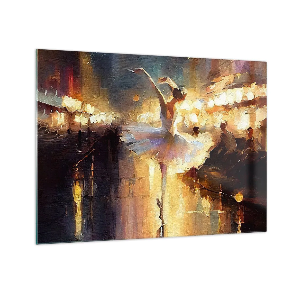 Glass picture - Ballerina in the light of city lights - 70x50cm - Miracle on the Street - Modern wall decoration for the living room and bedroom ARTTOR