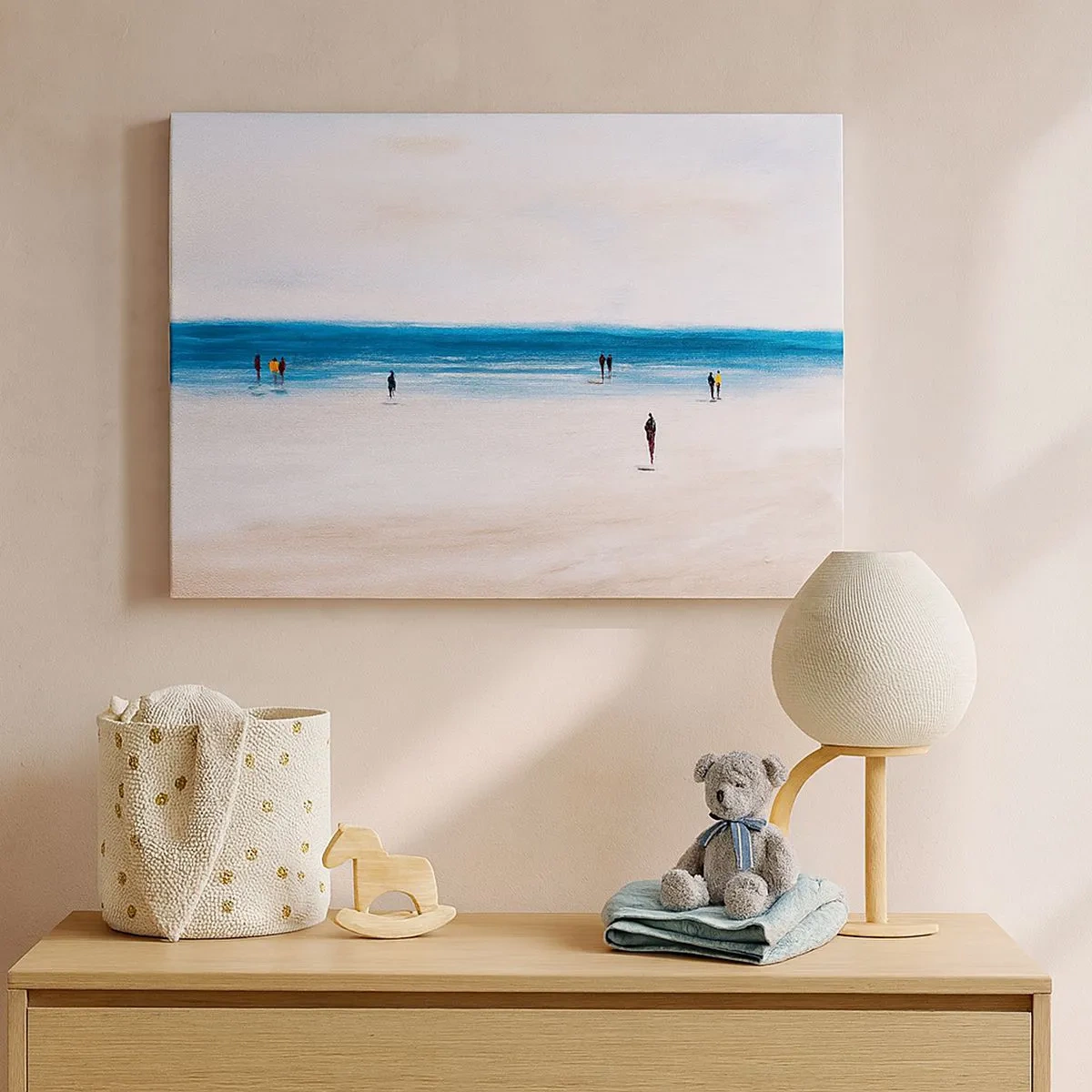 Canvas picture - A beach with people against the backdrop of a calm sea - 70x50cm - Natural Need - Modern wall decoration for the living room and bedroom ARTTOR