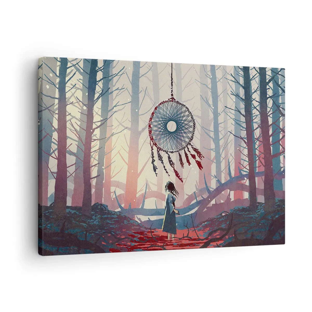 Canvas picture - Forest scene with a giant dream catcher - 70x50cm - Mysterious Ritual of Life - Modern wall decoration for the living room and bedroom ARTTOR
