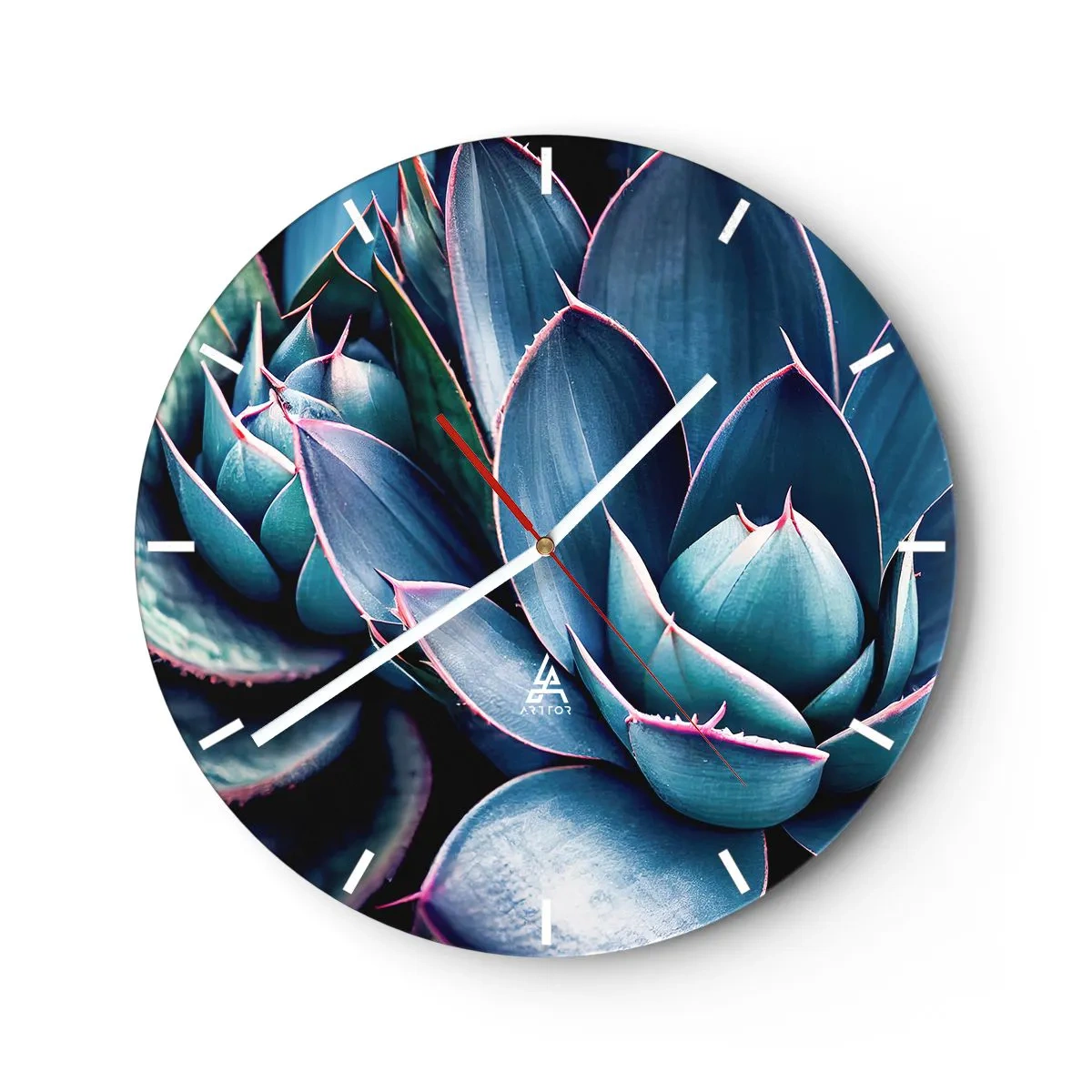 Wall clock - Clock on glass - Luscious rosettes of succulents in shades of turquoise and purple - 30x30cm - Vital Strength - Modern wall decoration for the living room, kitchen, and bedroom ARTTOR