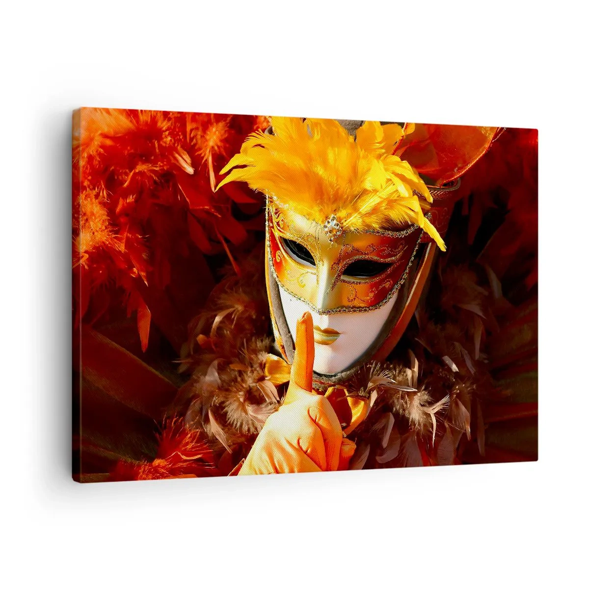 Canvas picture - Carnival mask in shades of gold and orange - 70x50cm - Secret Is Part of the Game - Modern wall decoration for the living room and bedroom ARTTOR