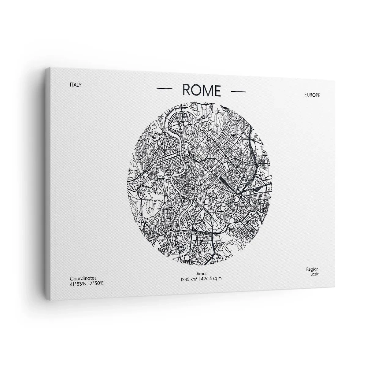 Canvas picture - A map of Rome in a minimalist, black and white style - 70x50cm - Anatomy of Rome - Modern wall decoration for the living room and bedroom ARTTOR
