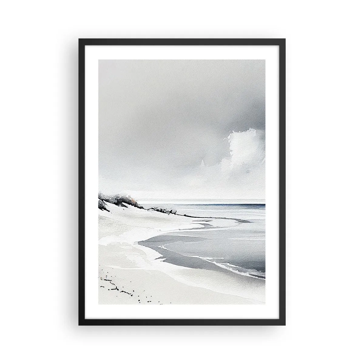 Poster in black frame - A minimalist beach in shades of gray - 50x70cm - Always Together - Modern wall decoration for the living room and bedroom ARTTOR