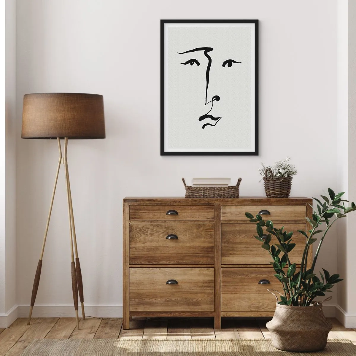 Poster in black frame - Minimalist face illustration in one brushstroke - 50x70cm - Portrait with One Stroke - Modern wall decoration for the living room and bedroom ARTTOR