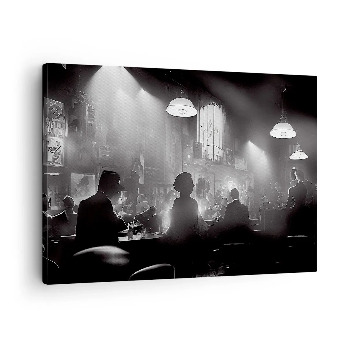 Canvas picture - Black and white jazz nightclub scene - 70x50cm - In Jazz Ambiance - Modern wall decoration for the living room and bedroom ARTTOR