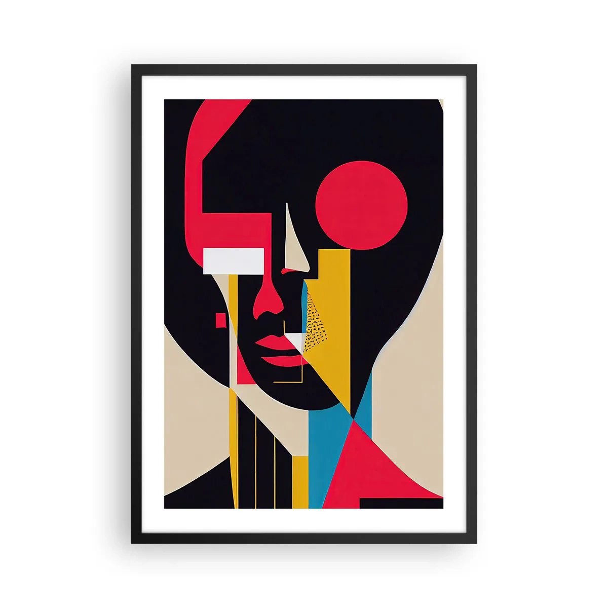 Poster in black frame - Abstract portrait in a geometric composition - 50x70cm - Her Interior World - Modern wall decoration for the living room and bedroom ARTTOR