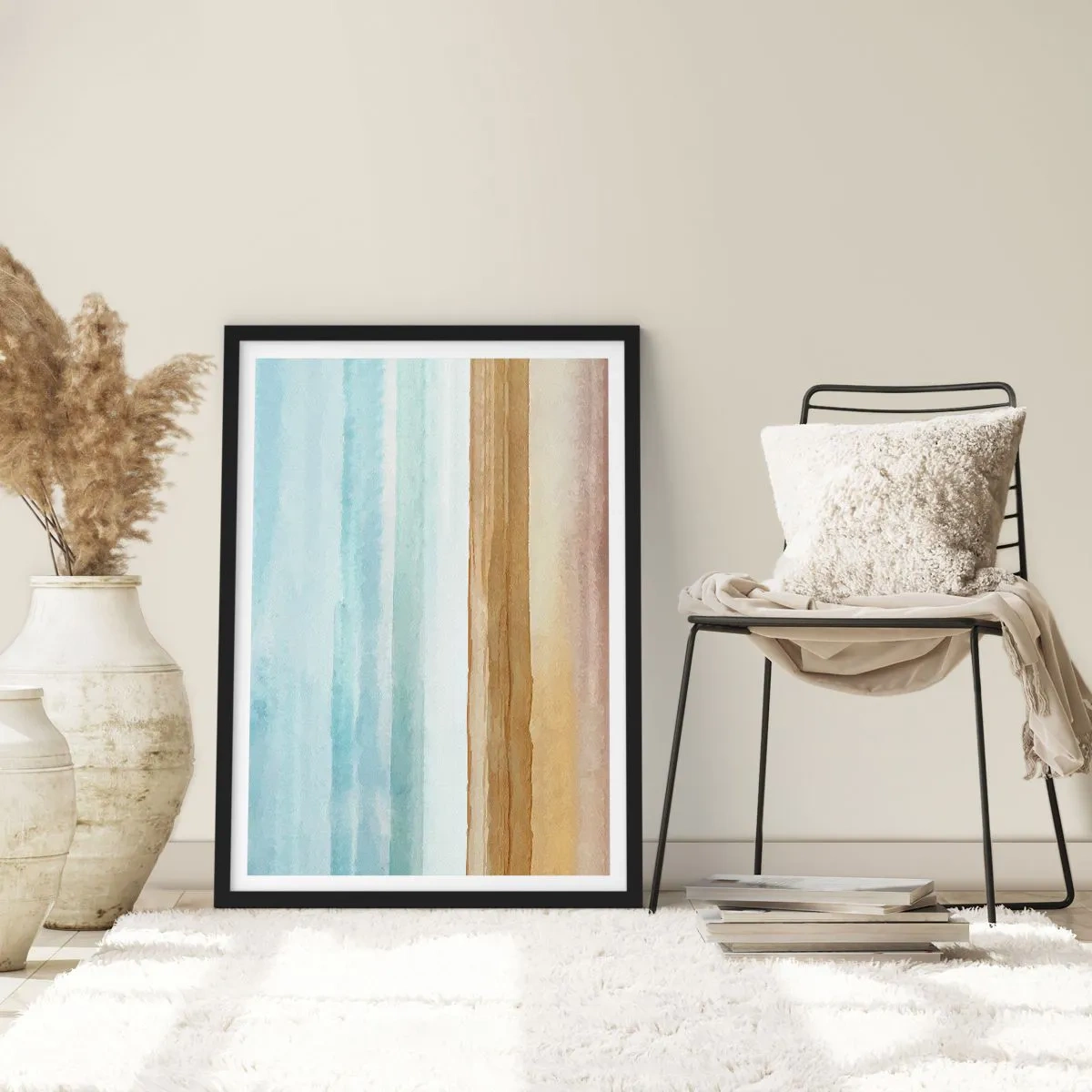 Poster in black frame - A minimalist landscape in pastel shades - 50x70cm - Calming - Modern wall decoration for the living room and bedroom ARTTOR