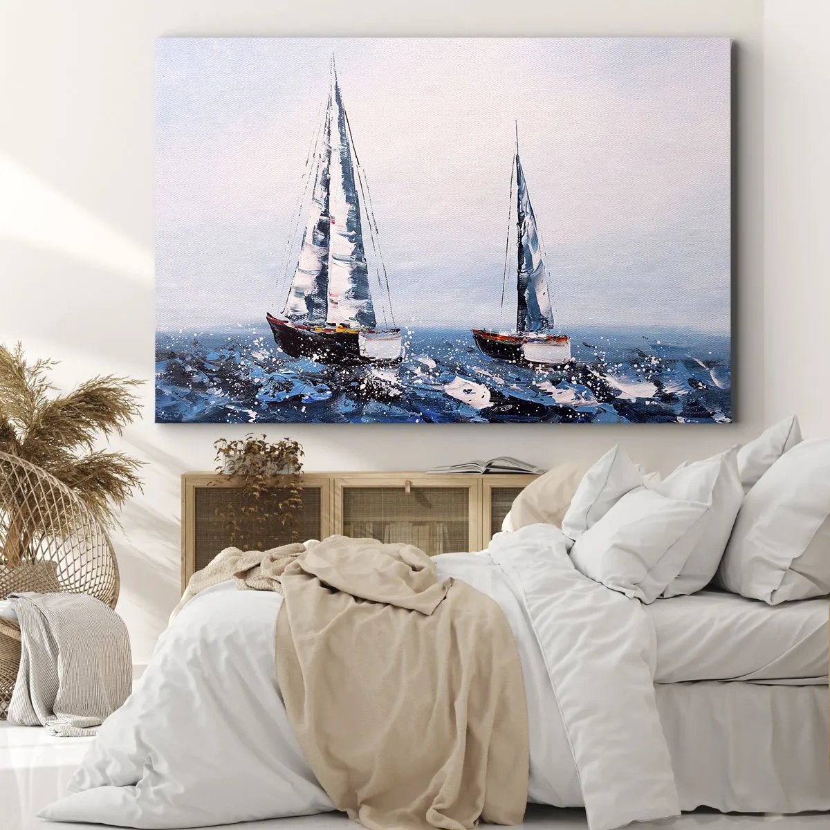 Canvas picture - Sailboats on a stormy sea in a painterly composition - 70x50cm - Brotherhood of Wind - Modern wall decoration for the living room and bedroom ARTTOR
