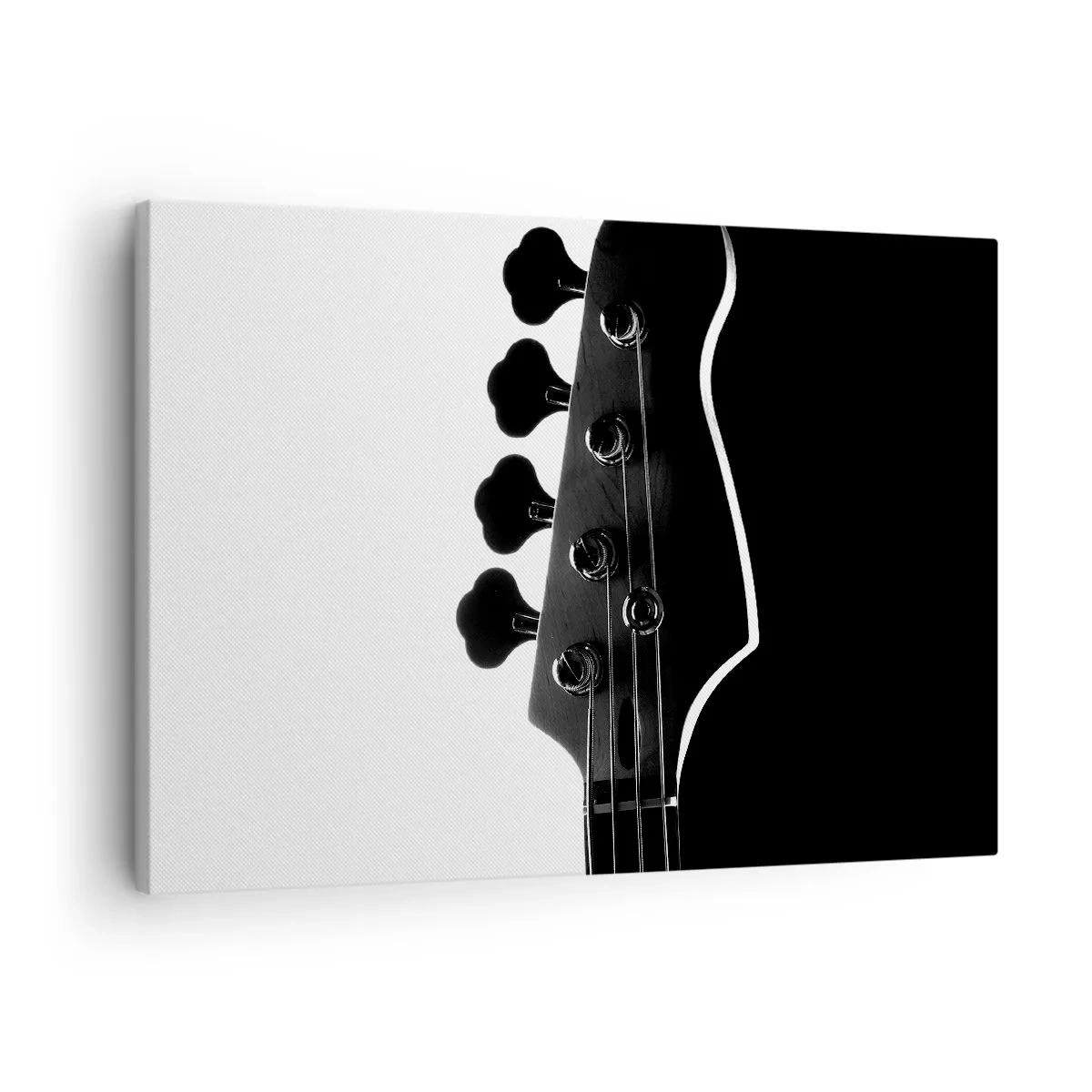 Canvas picture - Black and white silhouette of a bass guitar headstock - 70x50cm - Rock Silence - Modern wall decoration for the living room and bedroom ARTTOR