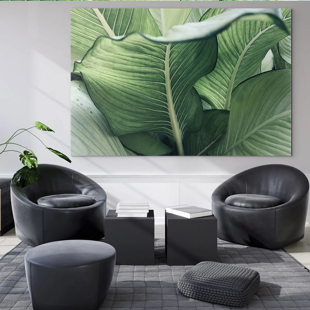 Glass picture - Lush green leaves in close-up and natural light - 70x50cm - Life in Intense Green Colour - Modern wall decoration for the living room and bedroom ARTTOR