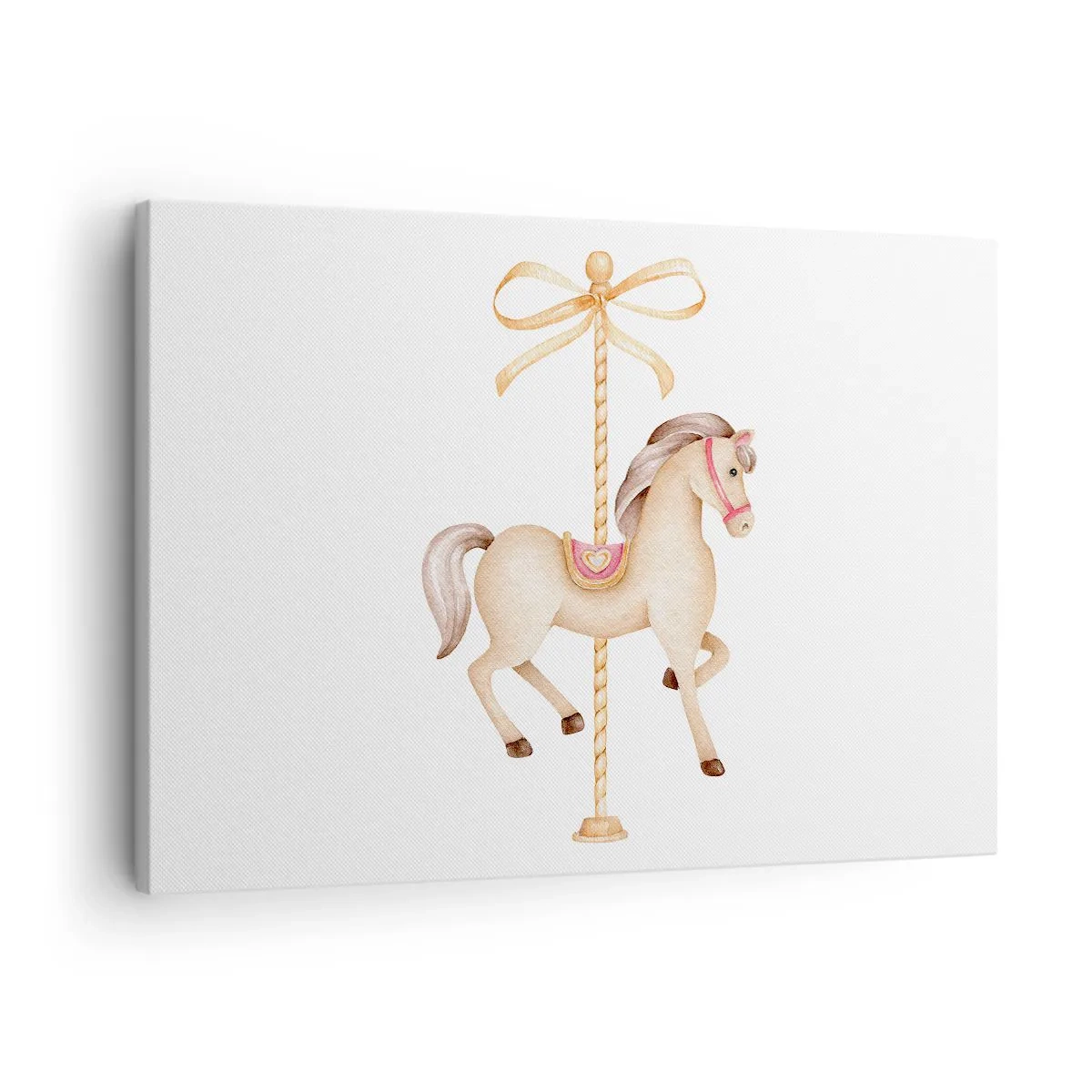 Canvas picture - A carousel horse with a bow in delicate pastels - 70x50cm - Graceful Trot - Modern wall decoration for the living room and bedroom ARTTOR