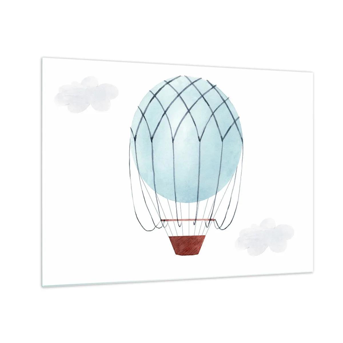 Glass picture - Blue hot air balloon in the clouds - 70x50cm - All in the Clouds - Modern wall decoration for the living room and bedroom ARTTOR