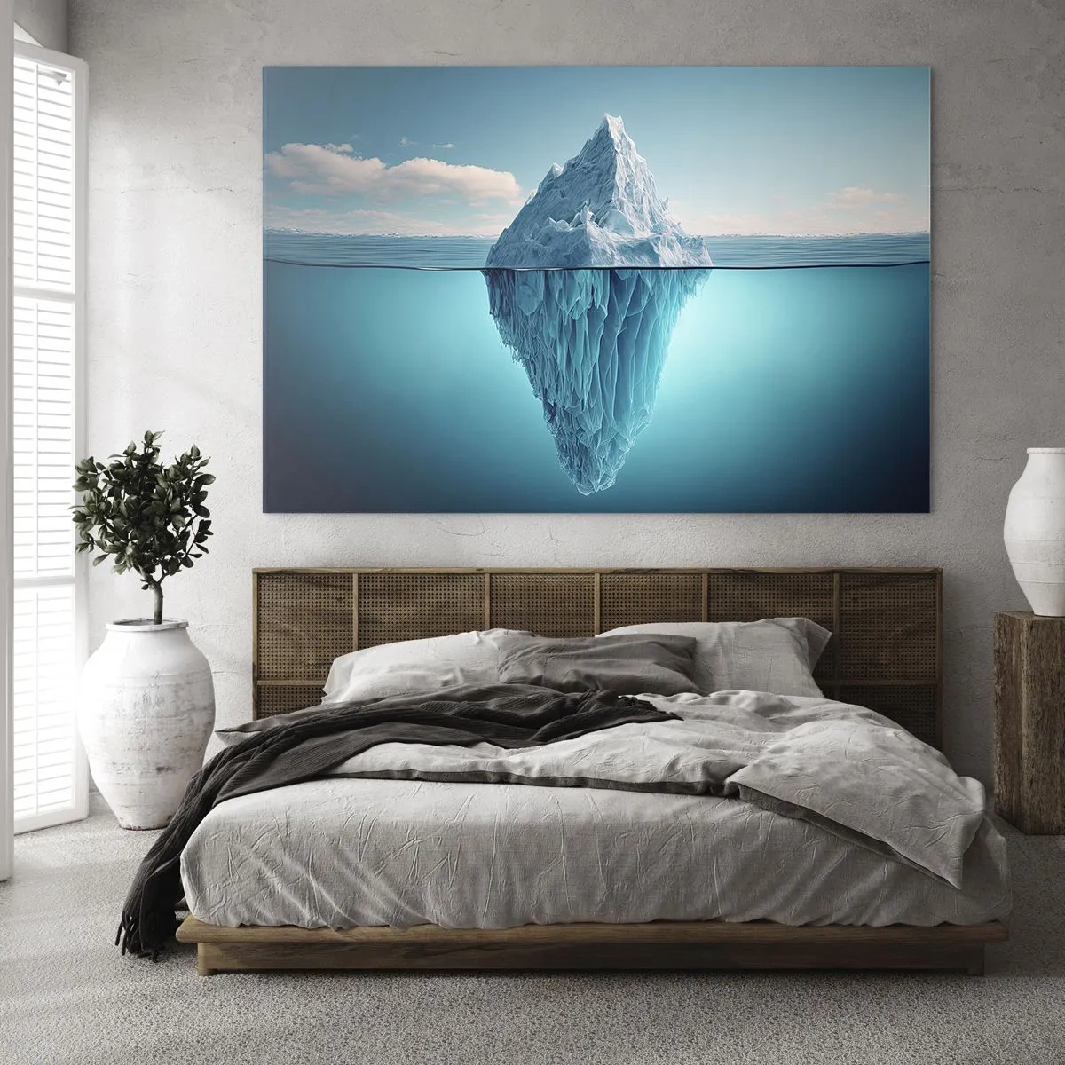 Glass picture - An iceberg floating in the ocean with part of it visible underwater. - 70x50cm - Ice Queen - Modern wall decoration for the living room and bedroom ARTTOR