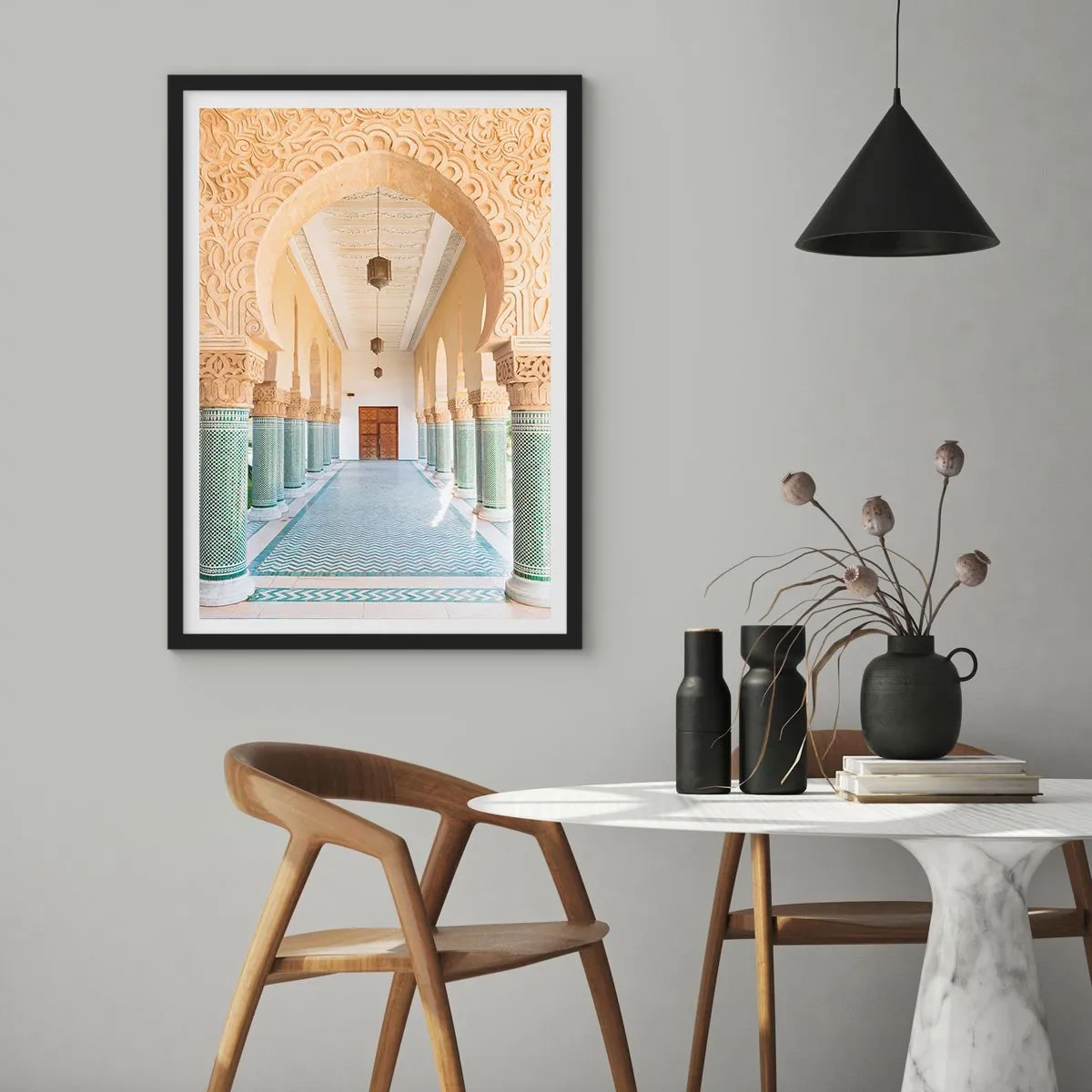 Poster in black frame - Photo of a decorated arcade corridor in an oriental style - 50x70cm - From Scheherazade's Tale - Modern wall decoration for the living room and bedroom ARTTOR