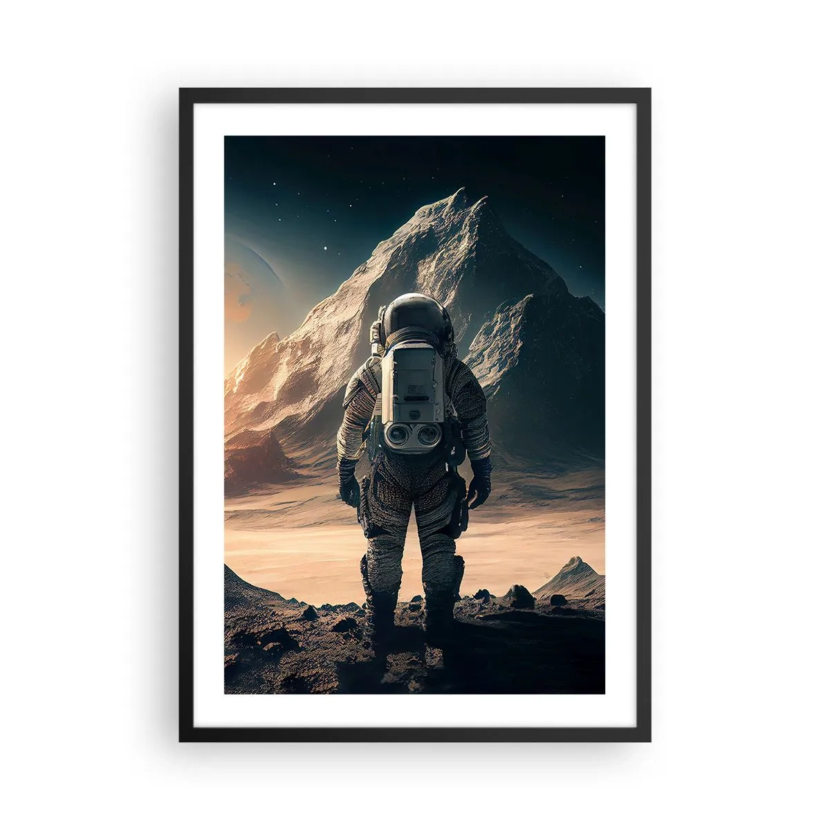 Poster in black frame - Astronaut on an alien planet in the starlight - 50x70cm - New Challenge - Modern wall decoration for the living room and bedroom ARTTOR