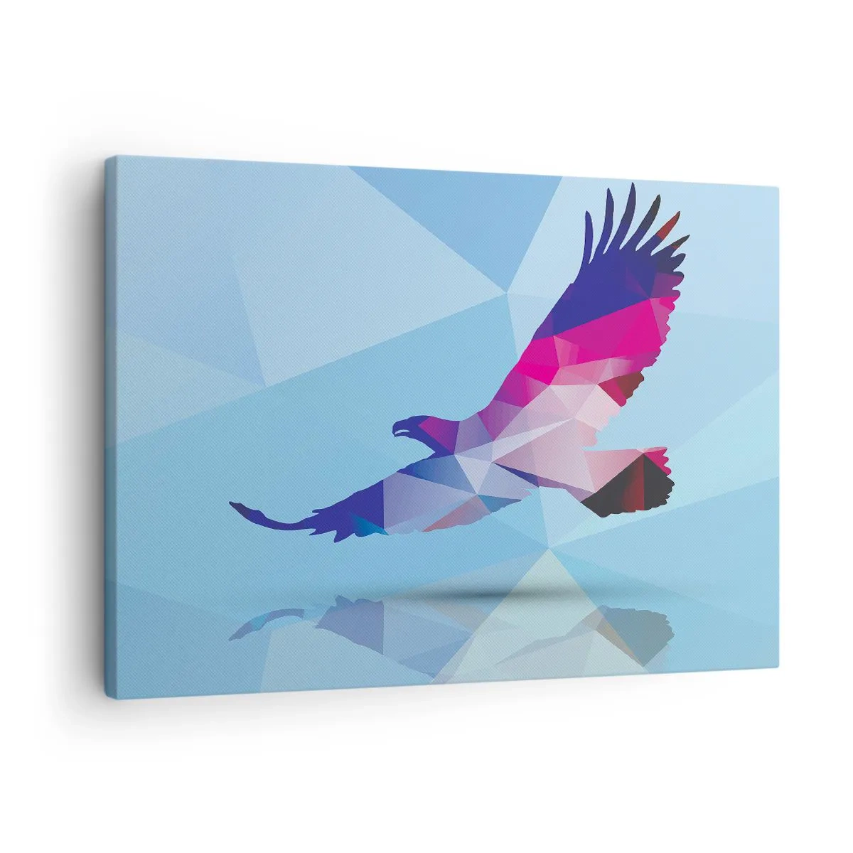 Canvas picture - Geometric silhouette of an eagle in flight on a blue background - 70x50cm - Eagle in a Lilac Crystal - Modern wall decoration for the living room and bedroom ARTTOR