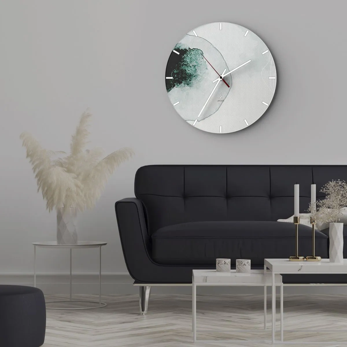 Wall clock - Clock on glass - An artistic composition resembling a drop of water with greenery - 30x30cm - In a Waterdrop - Modern wall decoration for the living room, kitchen, and bedroom ARTTOR
