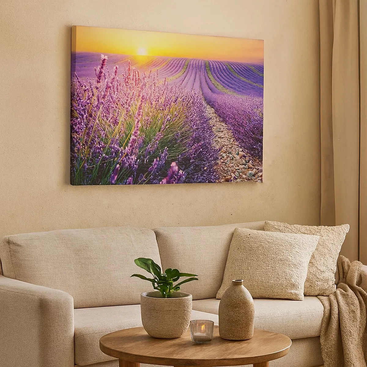 Canvas picture - Lavender field at sunset - 70x50cm - Fragrant Field - Modern wall decoration for the living room and bedroom ARTTOR