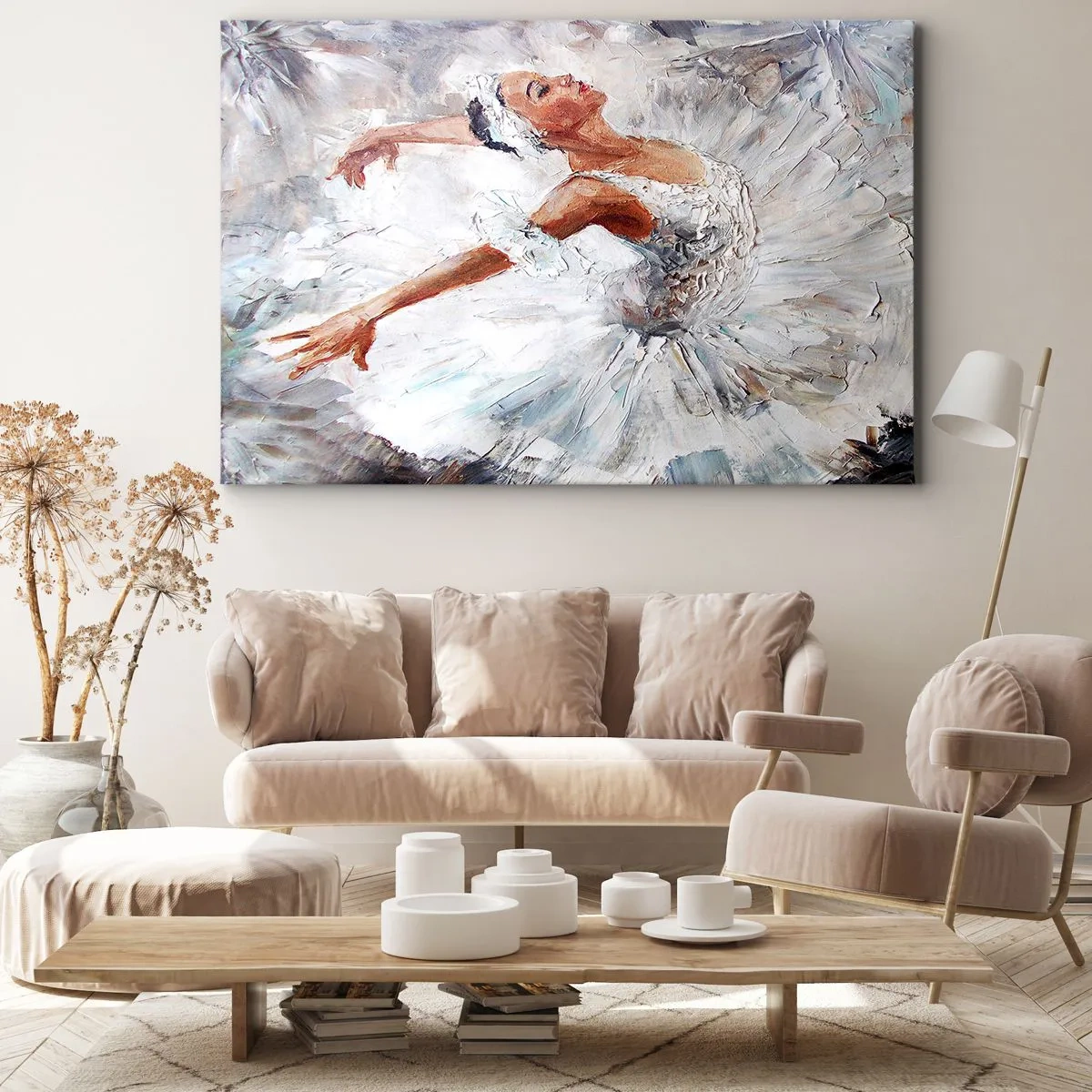 Canvas picture - A ballerina in a white dress dancing - 70x50cm - Delicate and Light As a Tulle - Modern wall decoration for the living room and bedroom ARTTOR
