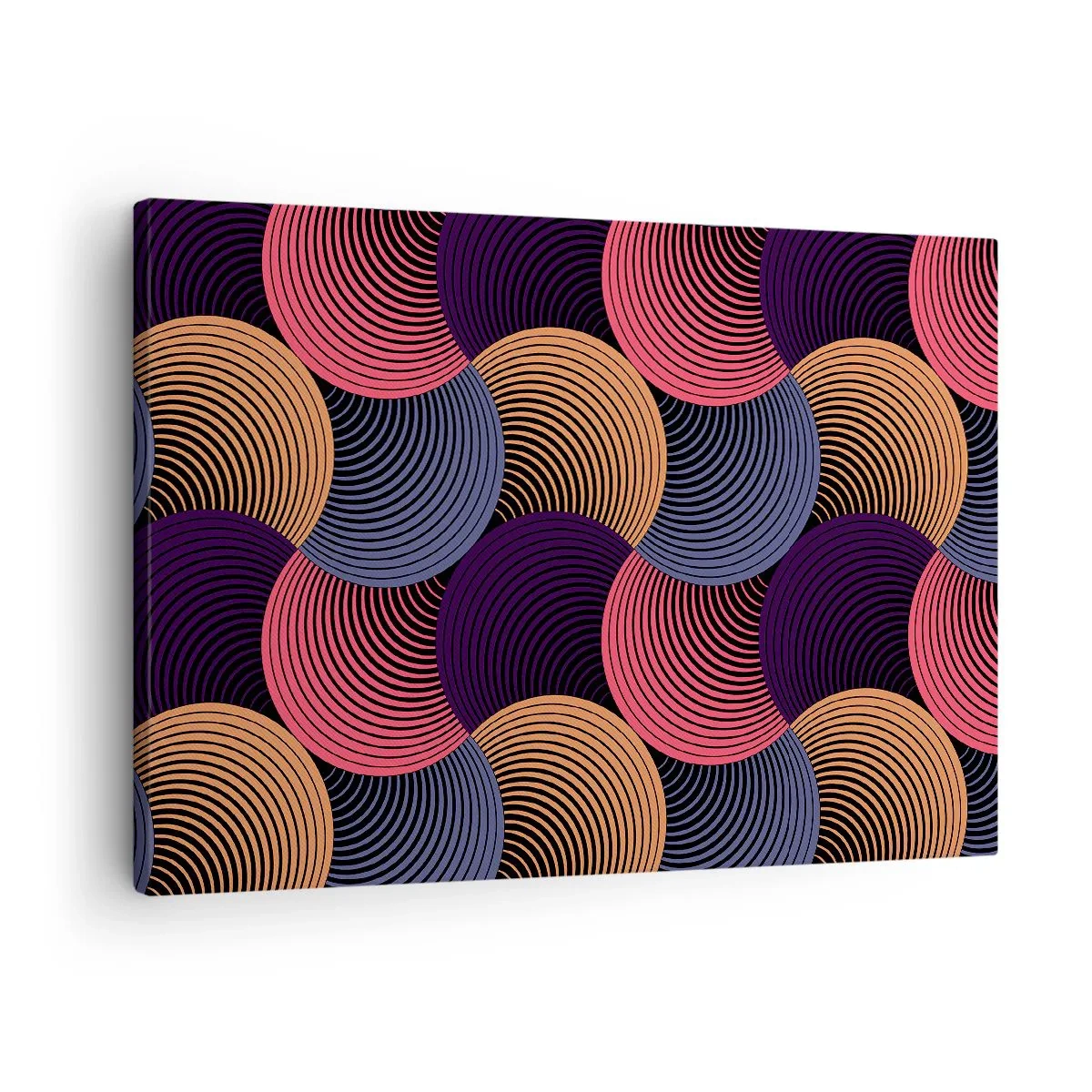 Canvas picture - Geometric circles in shades of pink, purple, and gold - 70x50cm - In a Circular Rhythm - Modern wall decoration for the living room and bedroom ARTTOR