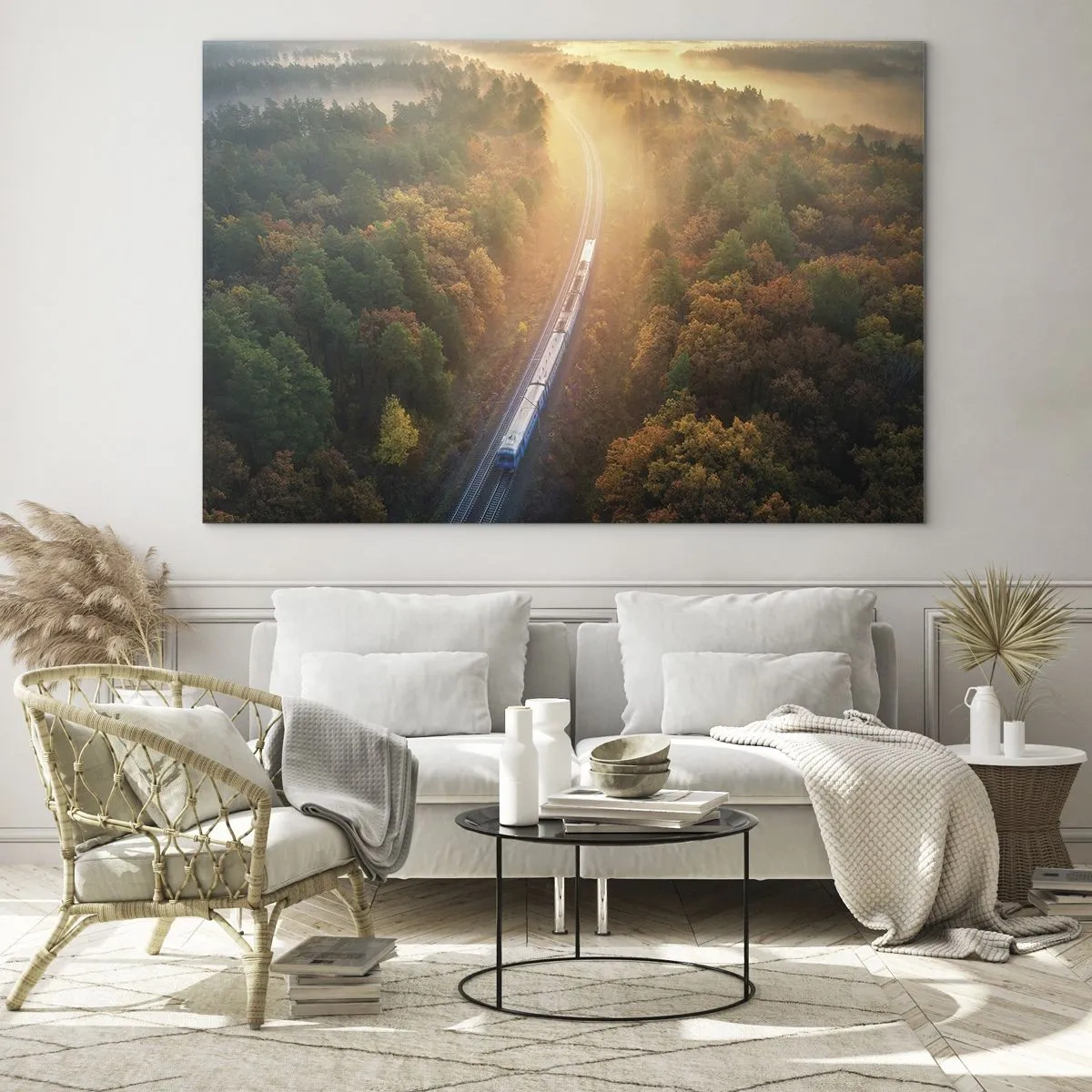 Glass picture - A train in a picturesque autumn scenery, full of warmth and nostalgia - 70x50cm - Autumn Trip - Modern wall decoration for the living room and bedroom ARTTOR