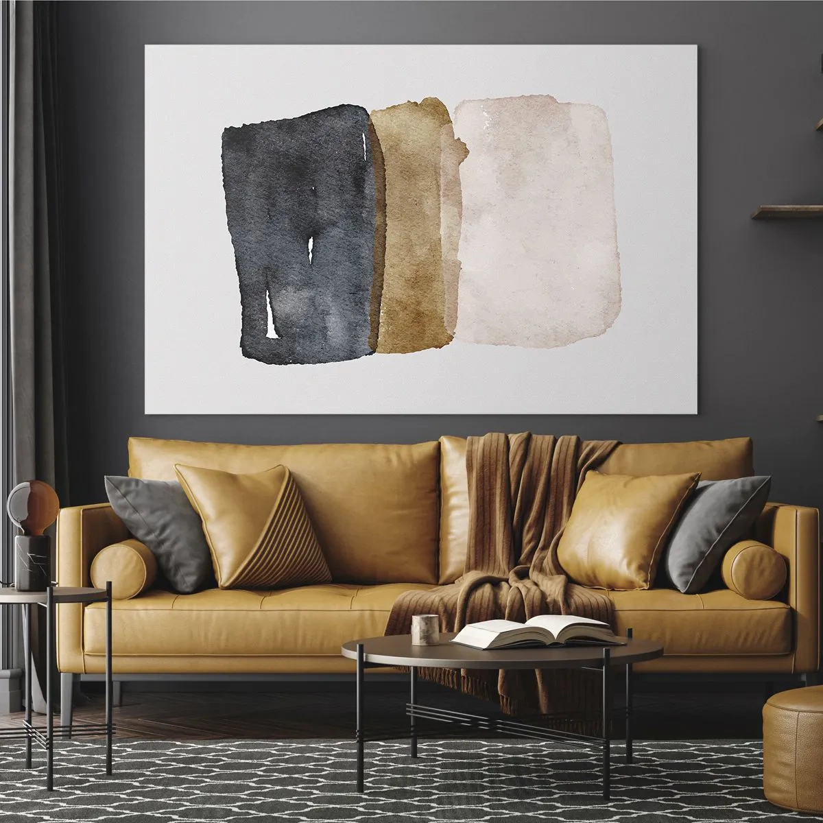 Glass picture - Abstract spots in shades of black, brown and beige - 70x50cm - Composition of the Colours of the Soil - Modern wall decoration for the living room and bedroom ARTTOR