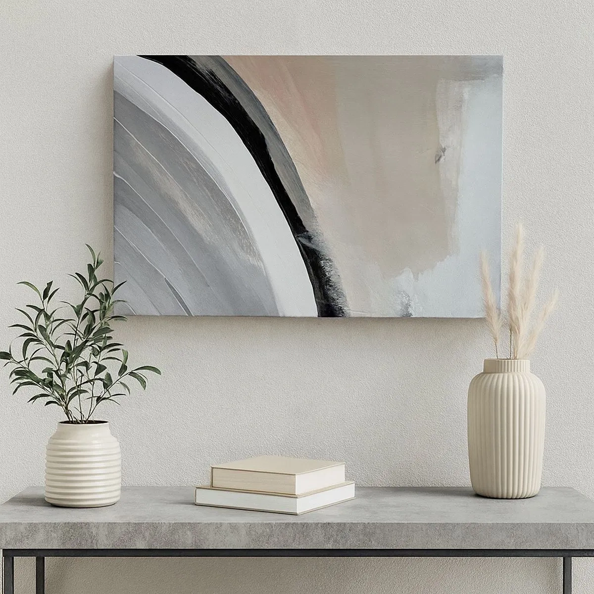 Canvas picture - Abstract arch in shades of black, gray and beige - 70x50cm - Composition: Arc of Black and Grey - Modern wall decoration for the living room and bedroom ARTTOR
