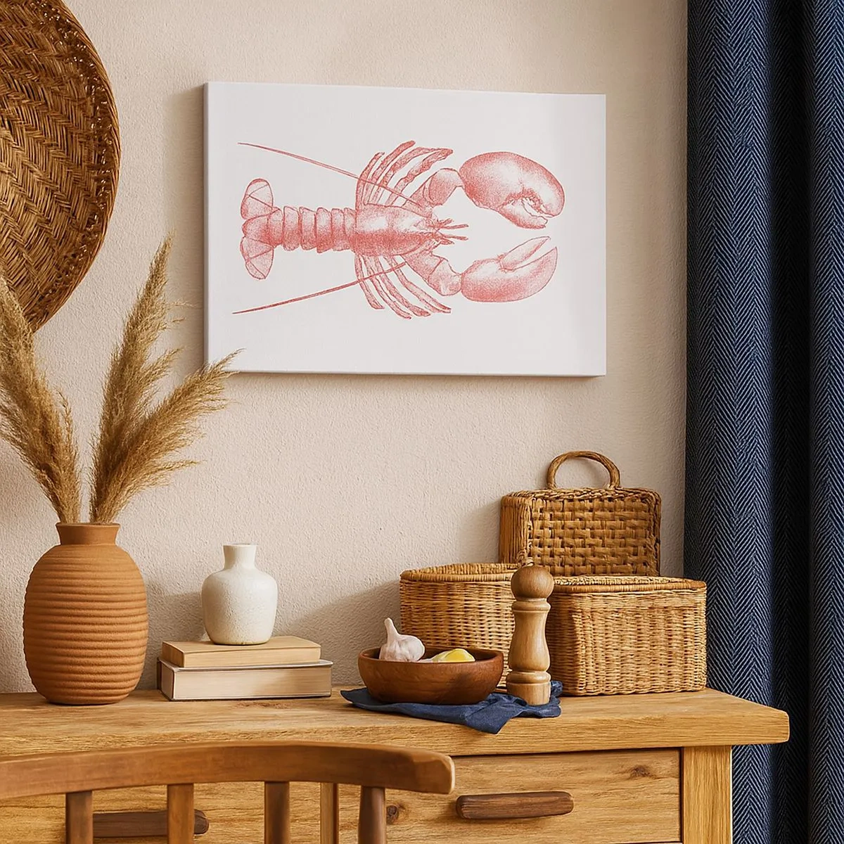 Canvas picture - Drawing of a lobster in a red shade - 70x50cm - Lobster Worthy of a Lobster - Modern wall decoration for the living room and bedroom ARTTOR