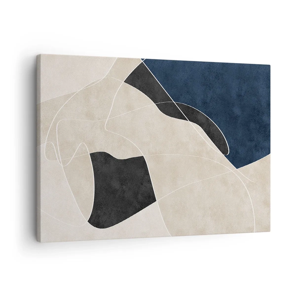 Canvas picture - Geometric abstraction in shades of beige and navy blue - 70x50cm - Abstract Composition - Contrast of Colours - Modern wall decoration for the living room and bedroom ARTTOR