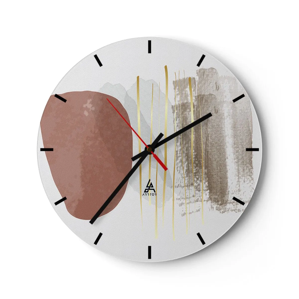 Wall clock - Clock on glass - Minimalist abstract forms in beige and brown shades - 30x30cm - Abstract Colonnade - Modern wall decoration for the living room, kitchen, and bedroom ARTTOR
