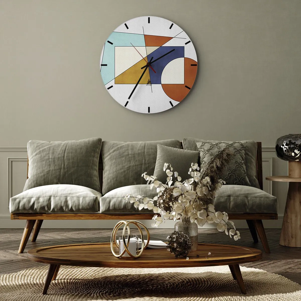 Wall clock - Clock on glass - Colorful geometric composition with rectangles and circles - 30x30cm - Abstract: Modernist Fun - Modern wall decoration for the living room, kitchen, and bedroom ARTTOR