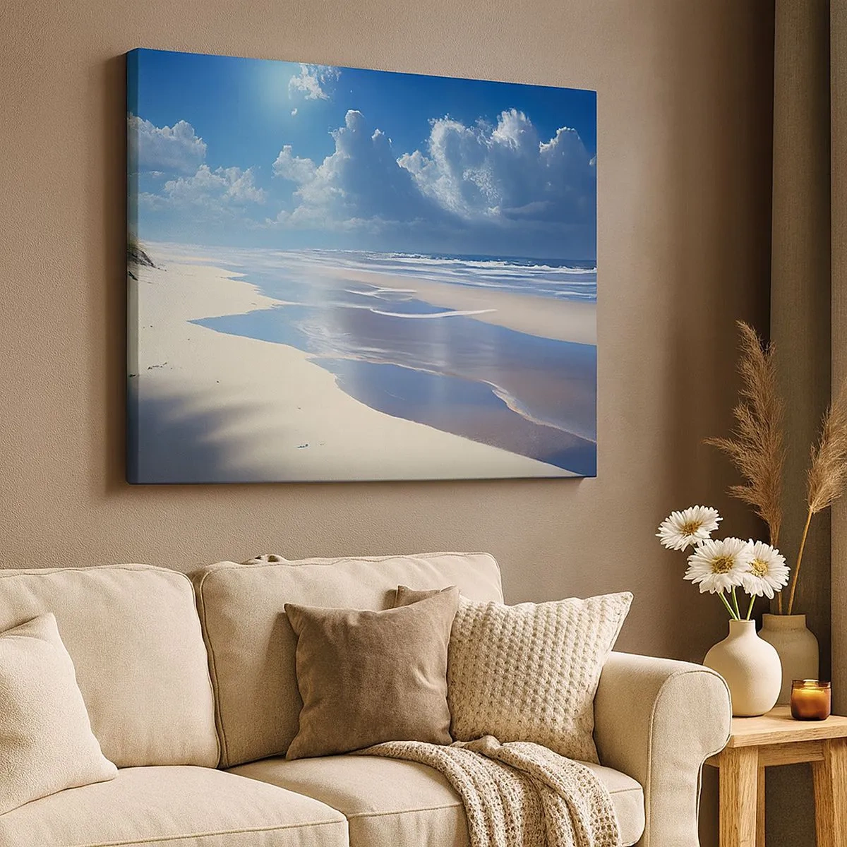 Canvas picture - A sandy beach with waves under a blue sky - 70x50cm - Paradise Holiday - Modern wall decoration for the living room and bedroom ARTTOR