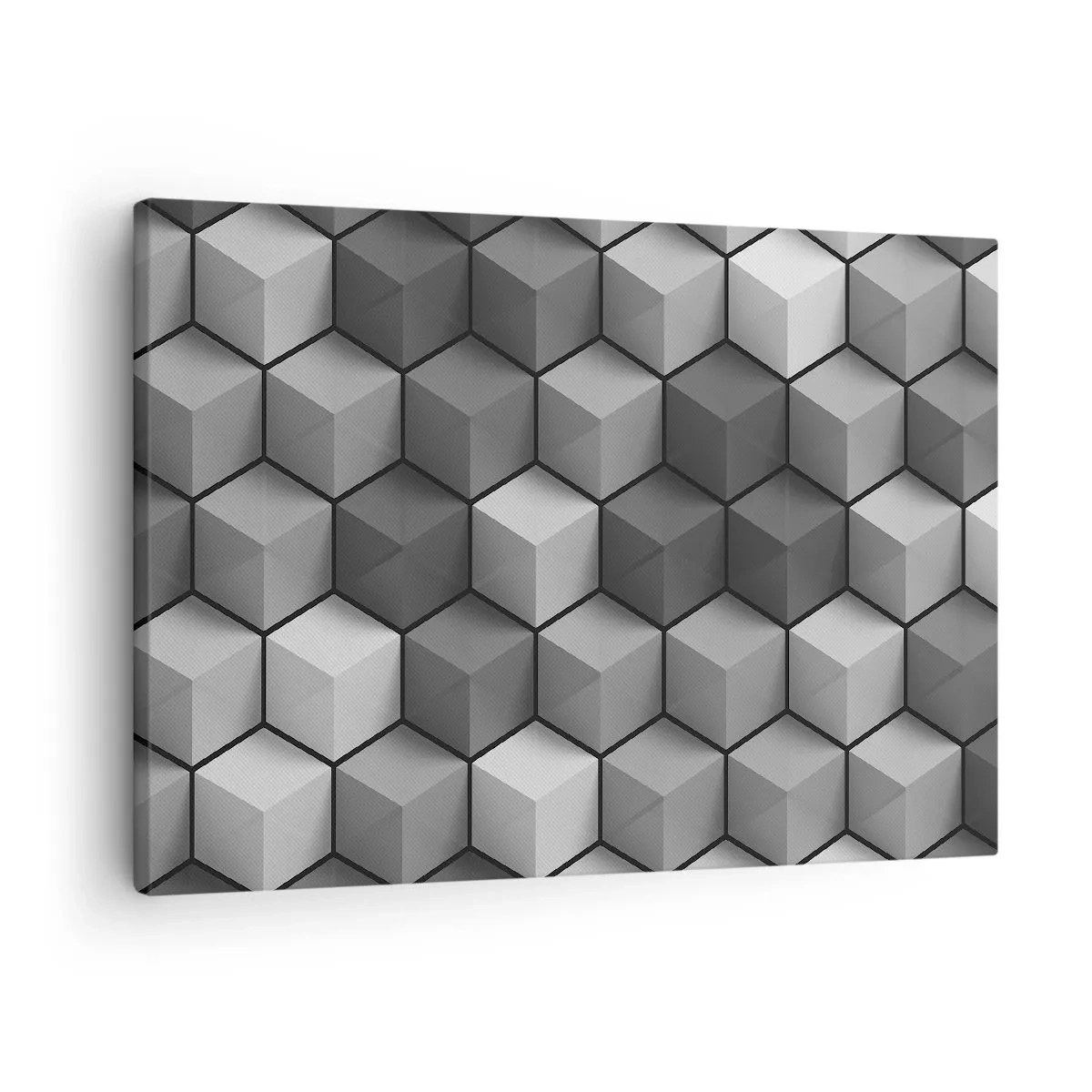 Canvas picture - Geometric composition of cubes in shades of gray and black - 70x50cm - Cubist Jigsaw - Modern wall decoration for the living room and bedroom ARTTOR