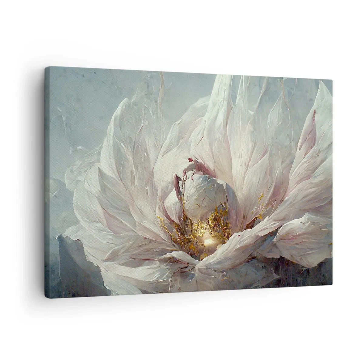 Canvas picture - A delicate white flower with subtle gold accents - 70x50cm - It Blooms Once Every Hunderd Years - Modern wall decoration for the living room and bedroom ARTTOR