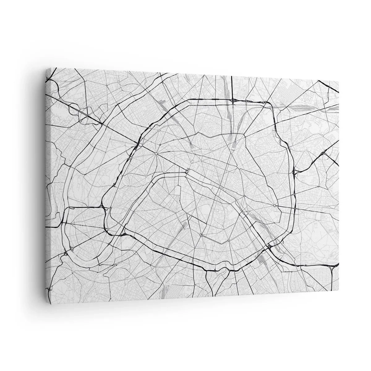 Canvas picture - Minimalist city map in black and white - 70x50cm - Flower of Paris - Modern wall decoration for the living room and bedroom ARTTOR
